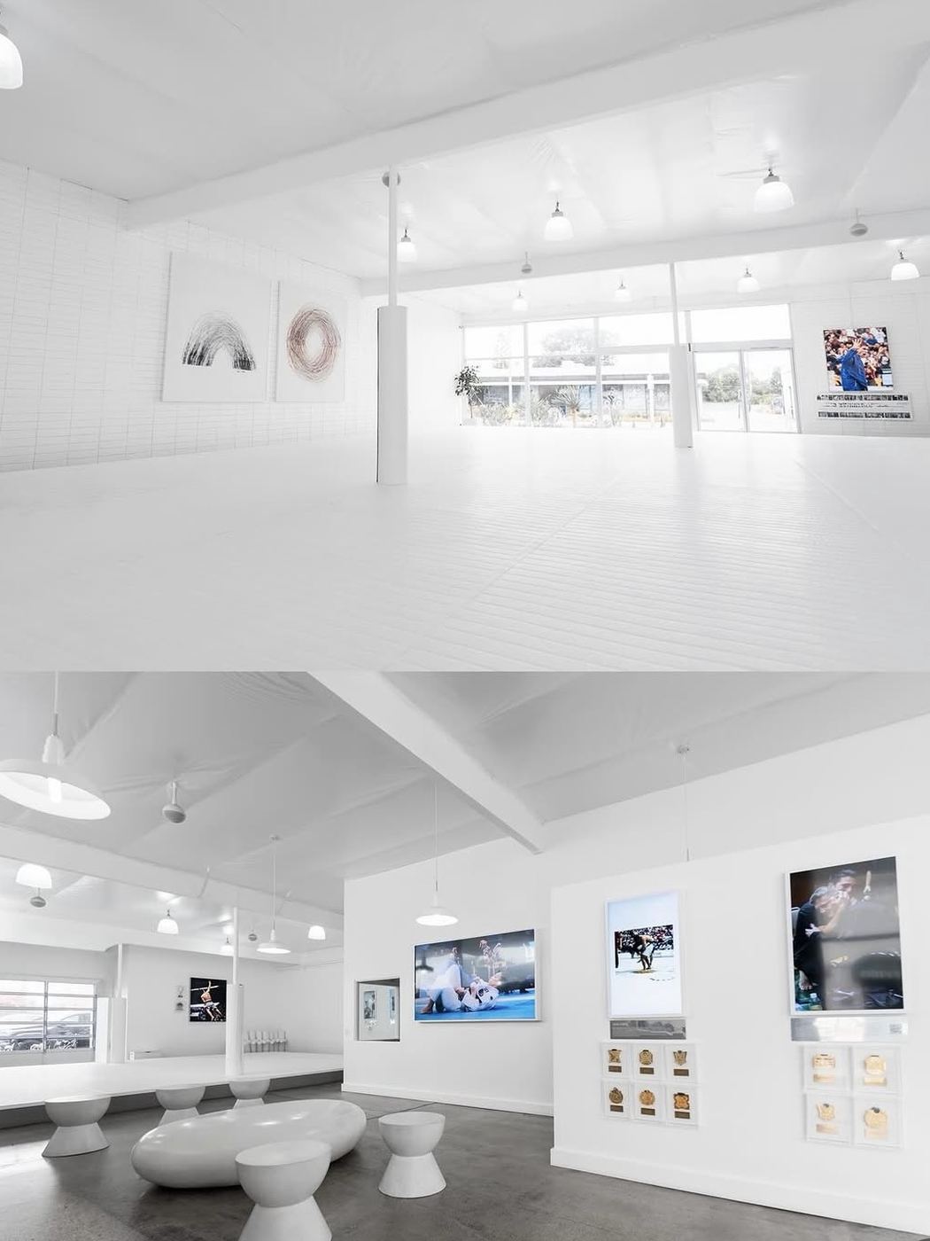 Freshly painted interior space with clean white walls and ceiling